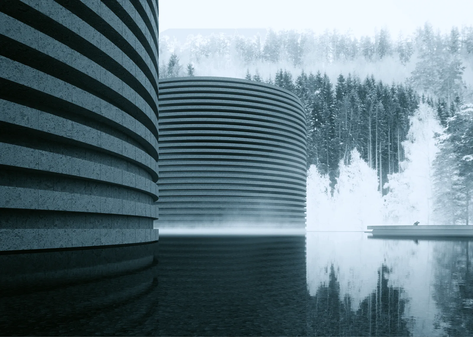 evroc data center beside a lake in a snow-covered Nordic forest